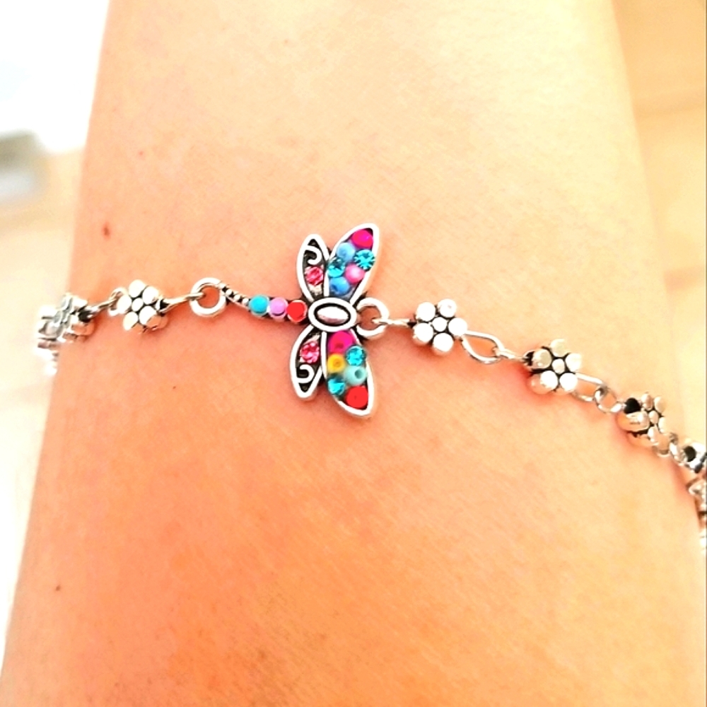 Dragonfly Anklet Silver Ankle Bracelet Dragonfly Jewelry Daisy Anklet Flowers